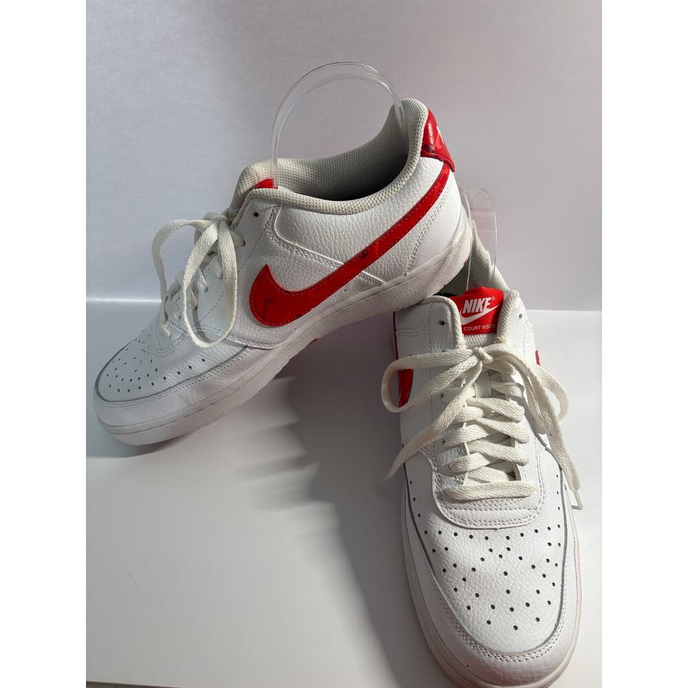 Nike Court Vision Low Sneakers White Red Men’s Size 11 Leather Lace-Up